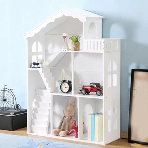 Casa per bambini aperta a forma di libreria armadio giocattolo casa delle bambole 3 livelli - Foto 1 di 24