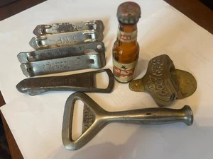 ANTIQUE OPENERS CHURCH KEYs JAX, LONESTAR, REGAL, PABST, HUNTER, COKE WALL BRASS - Picture 1 of 8