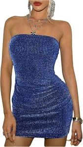 NWOT Women's Sparkly Strapless Dress Bodycon Party Sexy Mini Dress S/M - Picture 1 of 5