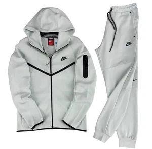 Nike Men's Tech Fleece Tracksuit Nike Hoodie Tracksuit 2 Piece white Outfit RARE - Picture 1 of 5