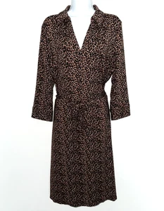 TALBOTS Plus 1X Belted Dress Stretch Knit Animal Print Leopard Brown Knee Length - Picture 1 of 5