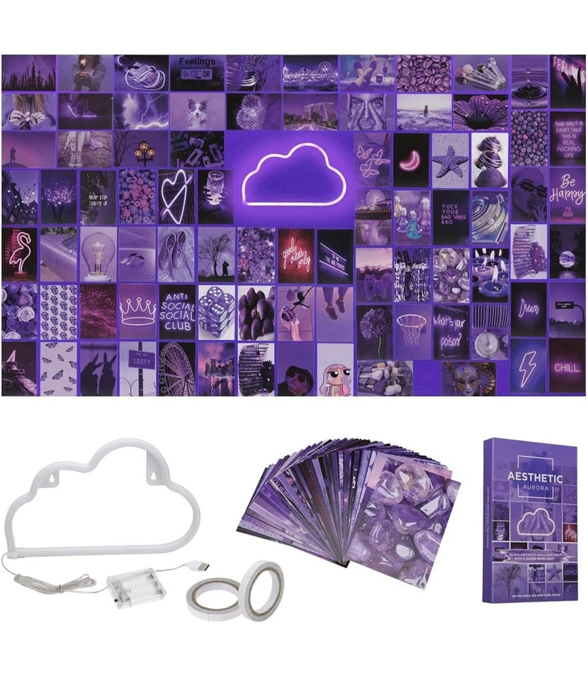 Aurora Photo Wall Collage Kit 85pcs 4x6 Posters LED Lights Indie Room Decor - Image 1 of 1