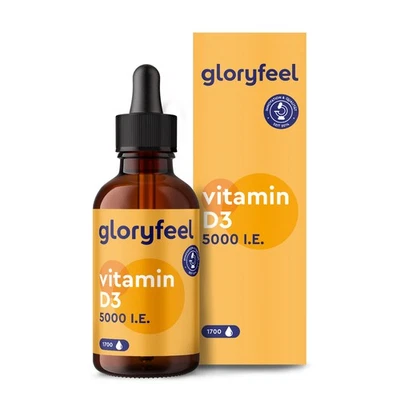 GLORYFEEL Vitamin D3 - 5000 IE pro Tropfen - Höchste Stabilität Lanolin in MC-Öl aus Kokos