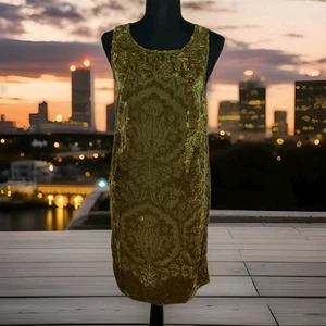 Chelsea & Violet Dress Women XS Olive Green Velvet Geometric Artsy Fits Big - Picture 1 of 12