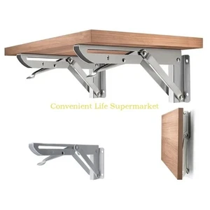 L1EE Folding ShelfBracket Stainless Steel WallMount Collapsible Triangle Support - Picture 1 of 6