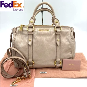 Miu Miu Vitello Shine 2way bag pink beige leather gold 11.8in x 9in x 3.9in full - Picture 1 of 14