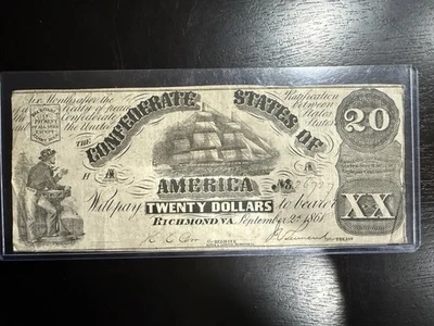 T18 1861 $20 Confederate States of America Currency VF - Image 1 of 2