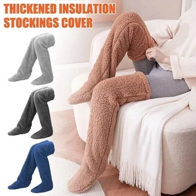 Long Sock Slippers Warm High Fuzzy Socks over Knee Winter Furry Thigh High Leg