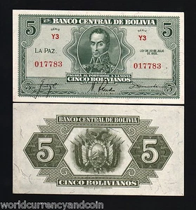 BOLIVIA 5 BOLIVIANOS P-129 1928 WATERLOO HORSE SIMON BOLIVAR UNC LATINO BANKNOTE - Picture 1 of 5