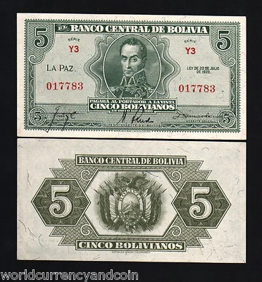 BOLIVIA 5 BOLIVIANOS P-129 1928 X 100 Pcs BUNDLE WATERLOO HORSE BOLIVAR UNC NOTE - Image 1 of 4