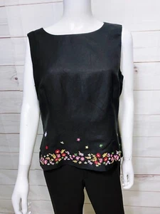 Talbots Womens Top Size 16 Black Floral Embroidered Side Zip Linen & Rayon - Picture 1 of 7