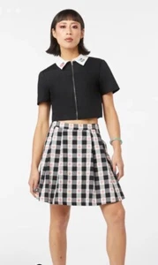 Revival Gingham Peach Skirt Size 20 Organic Cotton Checked Pleats Pockets RRP$74 - Picture 1 of 7