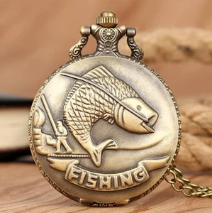 Taschenuhr mit Kette Fisch Fishing Angler Taschen Uhr Retro Stil Blumen QUARTZ - Bild 1 von 7