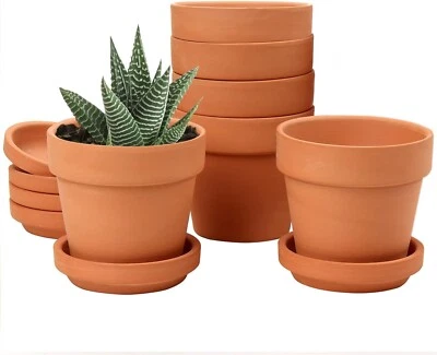 Oairse 6 Stück Mini-Terrakotta-Töpfe 8 x 8 cm mit Untersetzer und Ablaufloch
