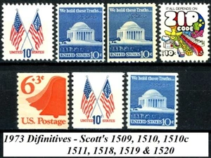 1973 Definitives Set of 7 Scott's 1509,1510,1510C,1511,1518,1519 & 1520 MNH - Picture 1 of 2