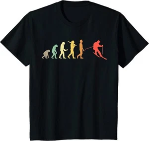 Retro Skiing Evolution Mountain Sport Skiers Gift Youth Unisex T-shirt - Picture 1 of 5