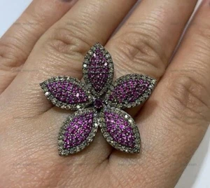 Cocktail Anniversary Ring 925 Sterling Silver Natural Ruby Round - Picture 1 of 9