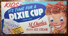 c. 1950 DIXIE Cup ICE CREAM St. Charles DAIRY Advertising Paper Sign Vintage