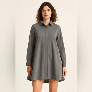 Cómodo Vestido Camisa Gris EE. UU. Espalda Cremallera Línea A Túnica Hecho en EE. UU. Artístico Lagenlook - Imagen 1 de 10