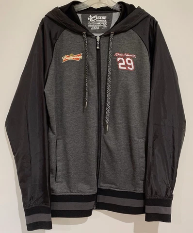 NASCAR Kevin Harvick Budweiser Jacket Sz XL Black Gray Hoodie #29 zip Sweatshirt Cover