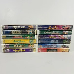 12 New Disney VHS Tapes Lot Clamshell Aladdin Lady and the Tramp Bambi Bugs Life - Picture 1 of 7