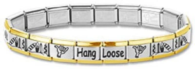 Italian Charm Bracelets Hang Loose 9mm Stainless Steel Silver & Gold Trim Links  - Image 1 of 2