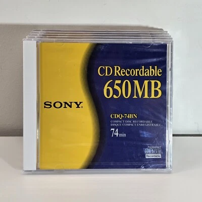 Sony CD Recordable 650MB 74min CDQ-74BN Compact Disc Recordable  New ×5 - Image 1 of 4