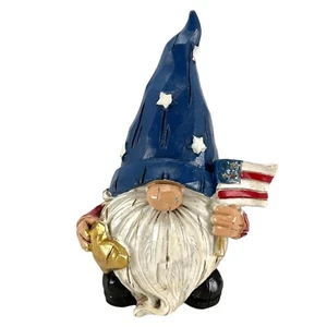 Patriotic Americana Gnome wearing Blue Hat with Stars holding Flag Figurine 4 In - Picture 1 of 8