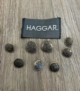 Vintage HAGGAR Botones de Repuesto 10 Tono Bronce Oscuro Logo Buen Estado Usado Envejecido. - Imagen 1 de 2