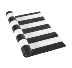 Rollo de mantel de plástico desechable a rayas blancas y negras de 40" x 100 pies - Imagen 1 de 2