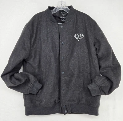 Chaqueta de bombardero universitaria Diamond Supply para hombre gris mediana a presión frontal logotipo de diamante Foto 1 de 4