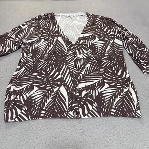Merona 3/4 Sleeve Button Cardigan Sweater Women's Size Large Top Leaves Floral - Picture 1 of 11
