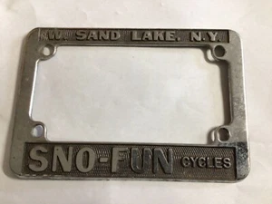 Vintage Motorcycle License Plate Frame SNO- FUN Cycles West Sand Lake NY RARE - Picture 1 of 12