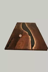 Black Resin River Dining Custom Center Table Handmade Acacia Wood Designer Decor - Picture 1 of 8