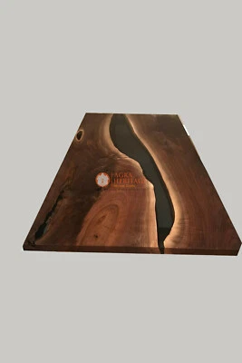 Black Resin River Dining Custom Center Table Handmade Acacia Wood Designer Decor - Image 1 of 4