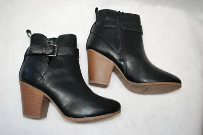 Womens BLACK FASHION BOOTS Ankle Booties 2.5" HIGH HEEL Buckle Zipper SIZE 7.5 - Image 1 of 2