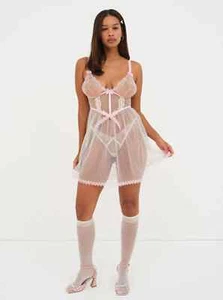 Victoria's Secret For Love and Lemons Gabriella Slipperkleid M rosa durchsichtig Blumenmuster - Bild 1 von 11