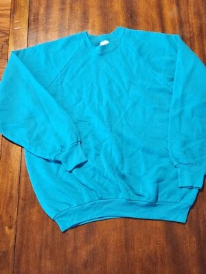 Vtg Fruit of the Loom Crewneck Sweatshirt Fuller Cut Large Teal Made In USA - Image 1 of 4