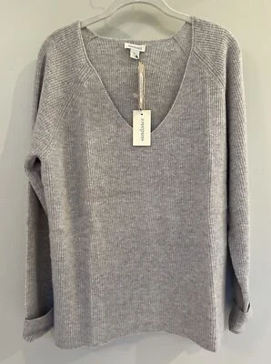 NWT Sundance Catalog Gray V Neck “Rowan Cashmere Sweater” Size L $218 - Image 1 of 4