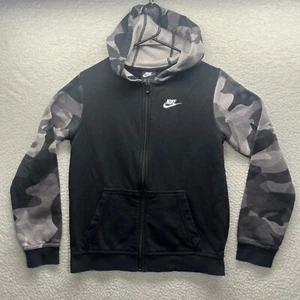 Nike Hoodie Youth XL Black Camouflage Long Sleeve Pullover Zip Cotton Blend Fit - Picture 1 of 17