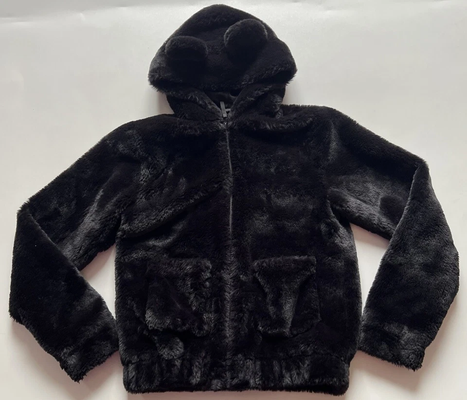 H&M Jóvenes Niñas Talla 20 Imitación Piel Negro Peluche Orejas Cremallera Suave Esponjoso Foto 1 de 4