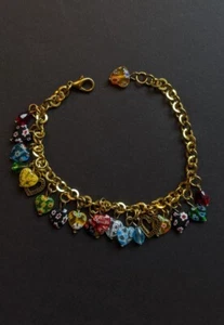 Colorful Hearts Glass Charm Bracelet with Gold Tone Metal Chain (1pc) - Picture 1 of 4