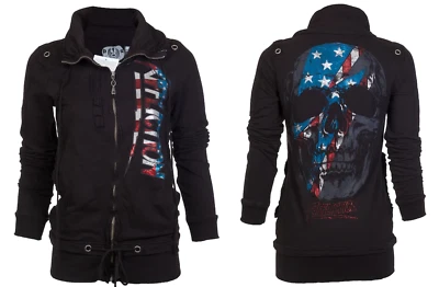 Affliction Women's Zip Up Jacket Rebel Rebel Biker Tattoo - Image 1 of 4