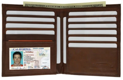 Cartera de cuero genuino fino hipster de cuero de vaca plegable para hombre porta tarjetas de crédito Foto 1 de 4