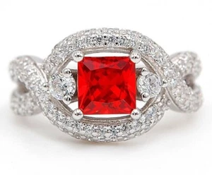 3CT Fire Garnet & White Topaz 925 Solid Sterling Silver Ring Jewelry Sz 6 IB2-3 - Picture 1 of 3