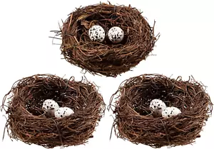 3 Set Easter Bird Nest Decorating Kit with 6 Artificial Egg Foam Eggs Ornaments - Picture 1 of 12