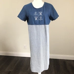 Vintage Original TY Wear Gr. P-L 100% Baumwolle Denim SS Streifen bestickt Kleid - Bild 1 von 8