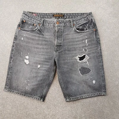 Superdry Mens Shorts 34 Grey Denim Distressed Summer Light Wash Button Fly Jeans — 第 1/4 张图片
