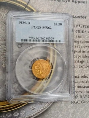 Gold 1925 D  $2.50  MS63 PCGS  INDIAN head Quarter eagle Brilliant    TP-9875 - Image 1 of 2