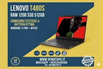 Lenovo ThinkPad T480s cpu i5 ram 12GB SSD 512GB Win11 Pro Office Ricondizionato - Immagine 1 di 3